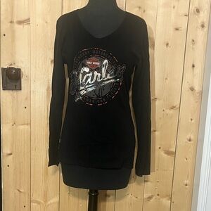 Harley-Davidson Black Long Sleeve V-Neck Logo Tee with Rhinestones